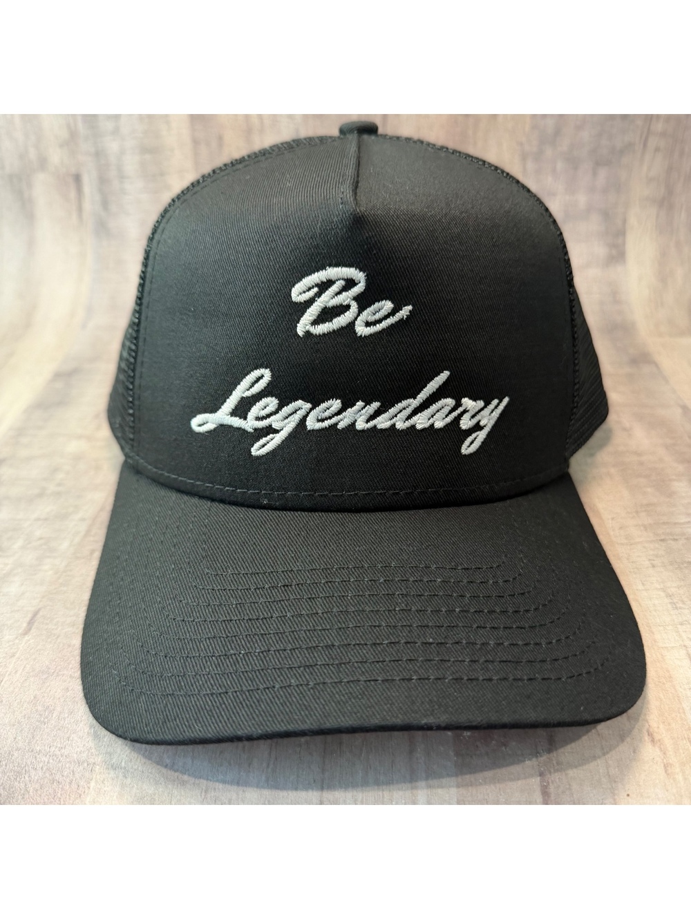 Be Legendary New Era 9Forty Trucker Hat Black White Embroidered Cap Snapback
